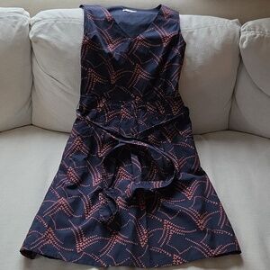L.L. Bean Dark Blue and Red Patterned Midi Dress